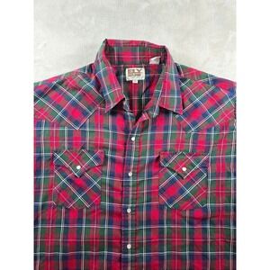 Ely Cattleman Shirt Mens XL Plaid Western Long Sleeve Snap Cowboy Rodeo *Read